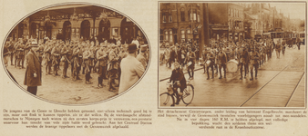 873159 Collage van 2 foto's betreffende de feestelijke terugkeer van een detachement Genietroepen uit Utrecht, na ...
